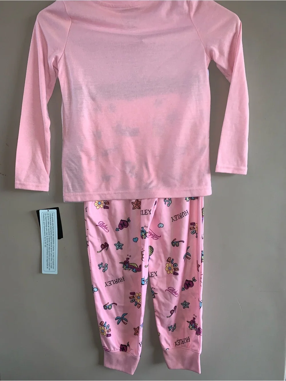 Hurley Pink and White Girls' Two-Piece Pajama Set